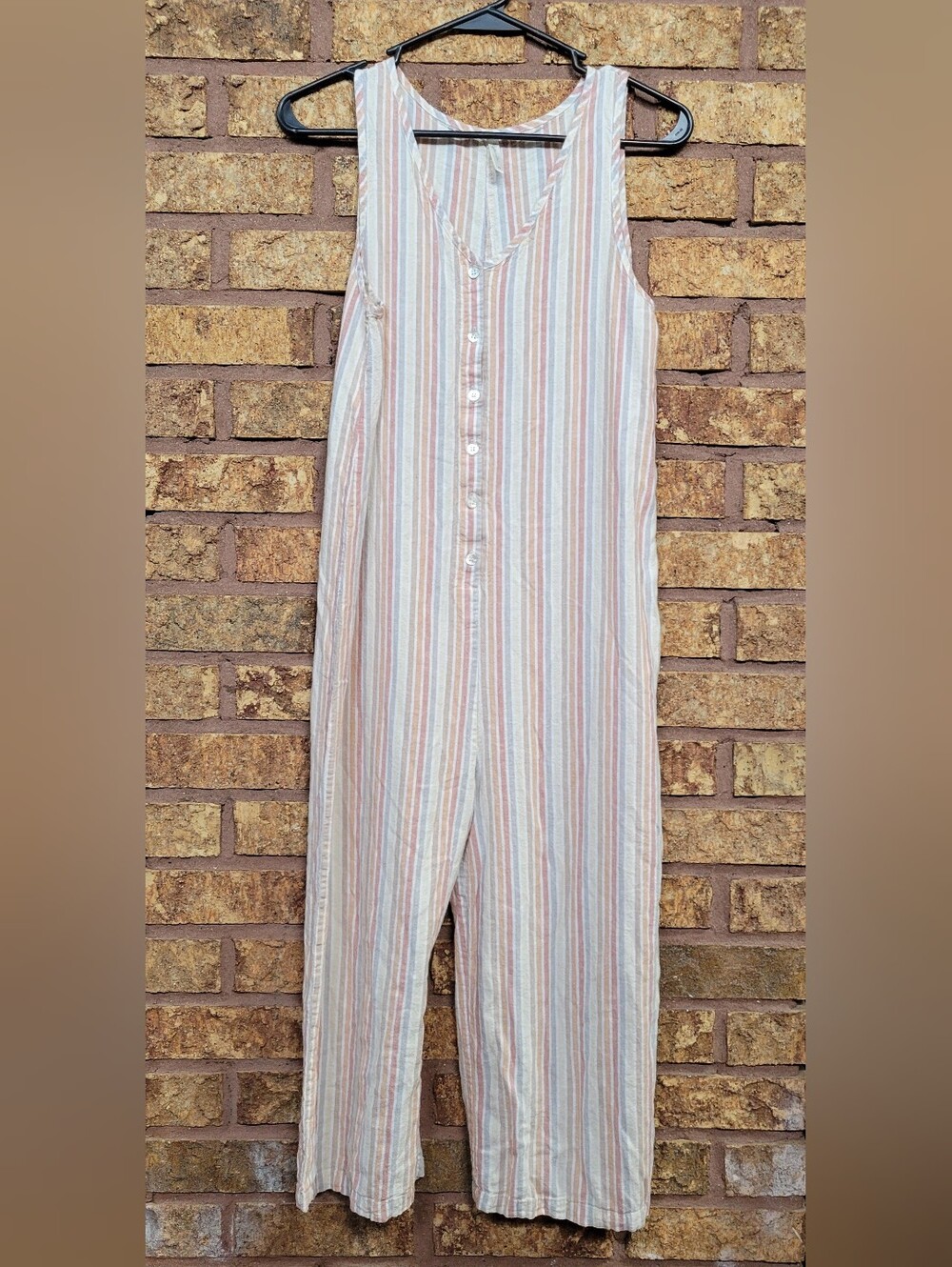 Rylee + Cru Bridgette Striped Button-Front Jumpsuit Linen Viscose Size XS